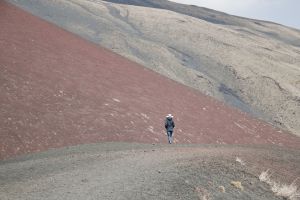 Marie walking on some old lava flows